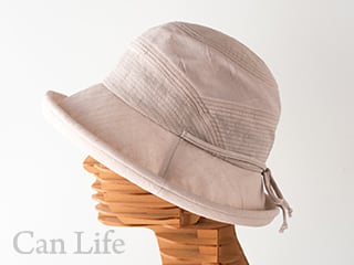抗がん剤治療中のお出かけ帽子、夏用帽子 UVケア／シンプルリボンがかわいいブルトンハット帽子（ライトベージュ）