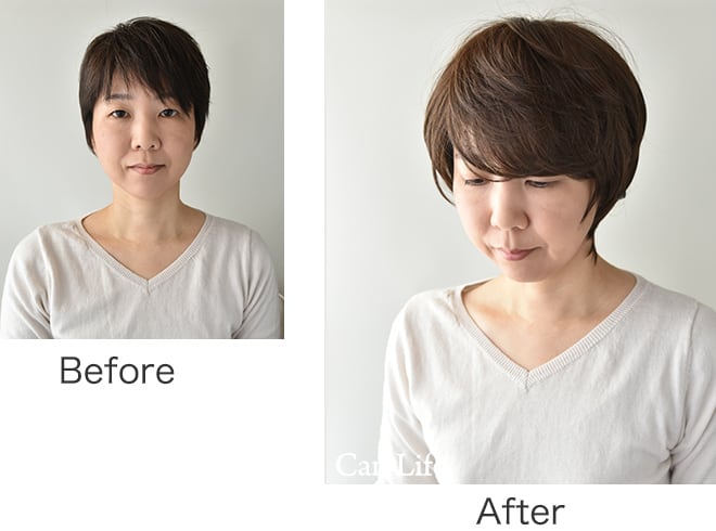 キャンライフすっぽりウイッグ before&after